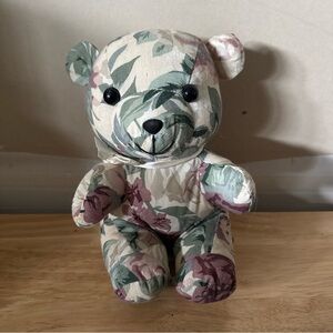 Vintage Teddy Bear Plush Multicolor Floral Fabric Pink Bow Schmidt-Cannon